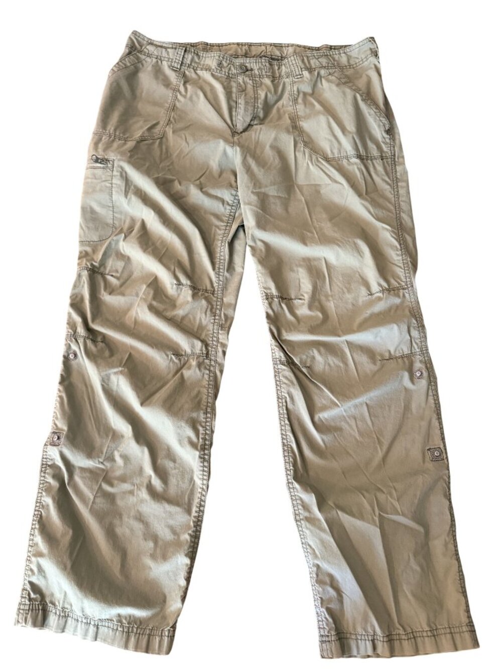 Eddie Bauer Womens Sage Green Cargo Pants Size 18 Adjustable Snap Hem CottonBlnd